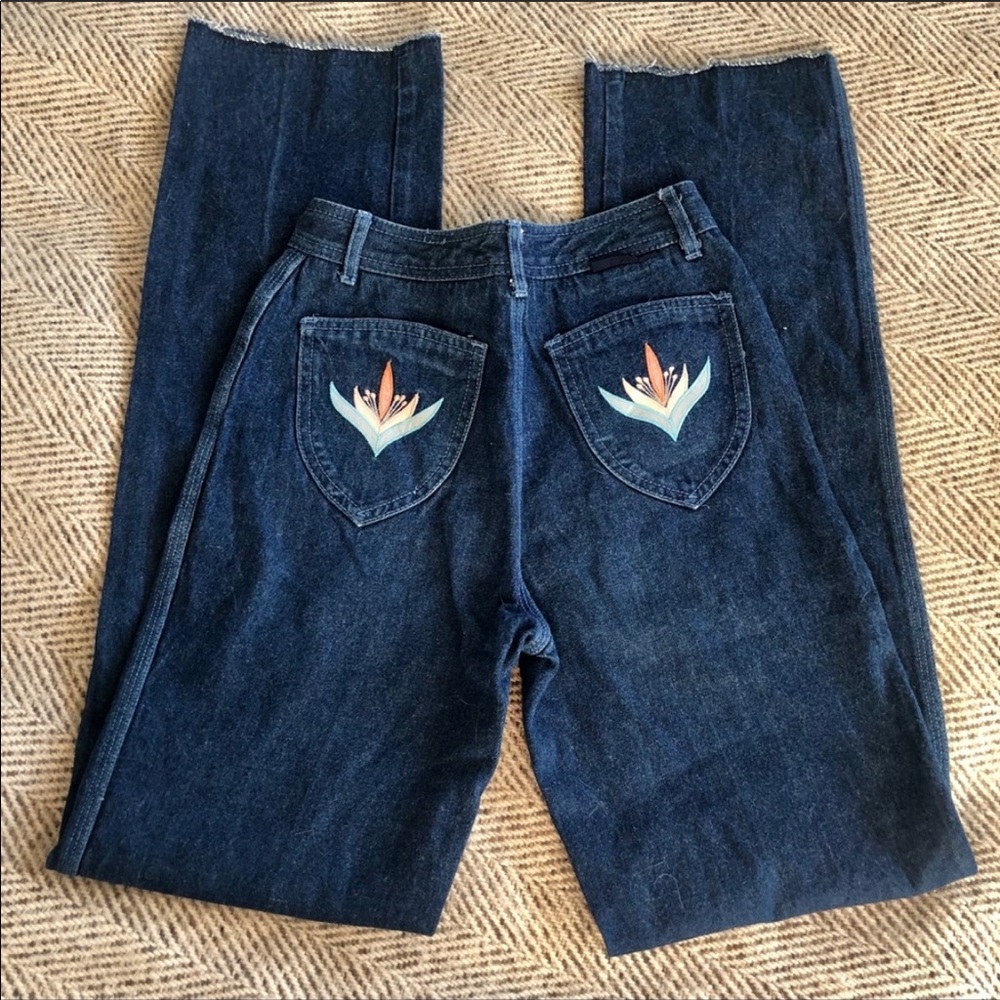 70s Vintage High Waisted Jeans with embroidery